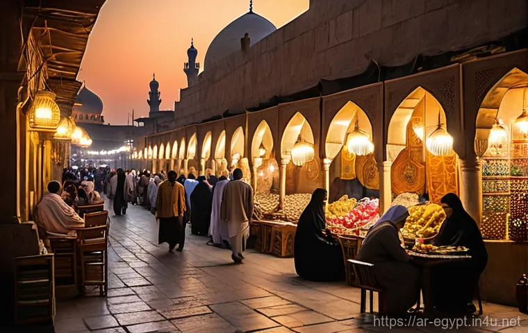 라마단 기간 이집트 여행 팁 - **Prompt:** A vibrant and atmospheric evening in Old Cairo during Ramadan. The ancient cobblestone s...