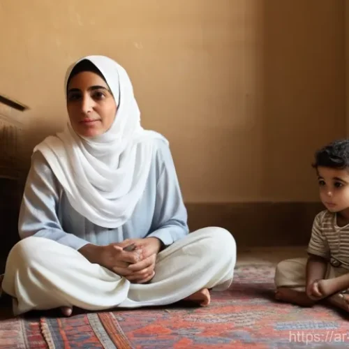 이집트의 현대 정치 구조와 문제점 - **Prompt:** A heartwarming scene inside a traditional, modest Egyptian living room, bathed in soft, ...